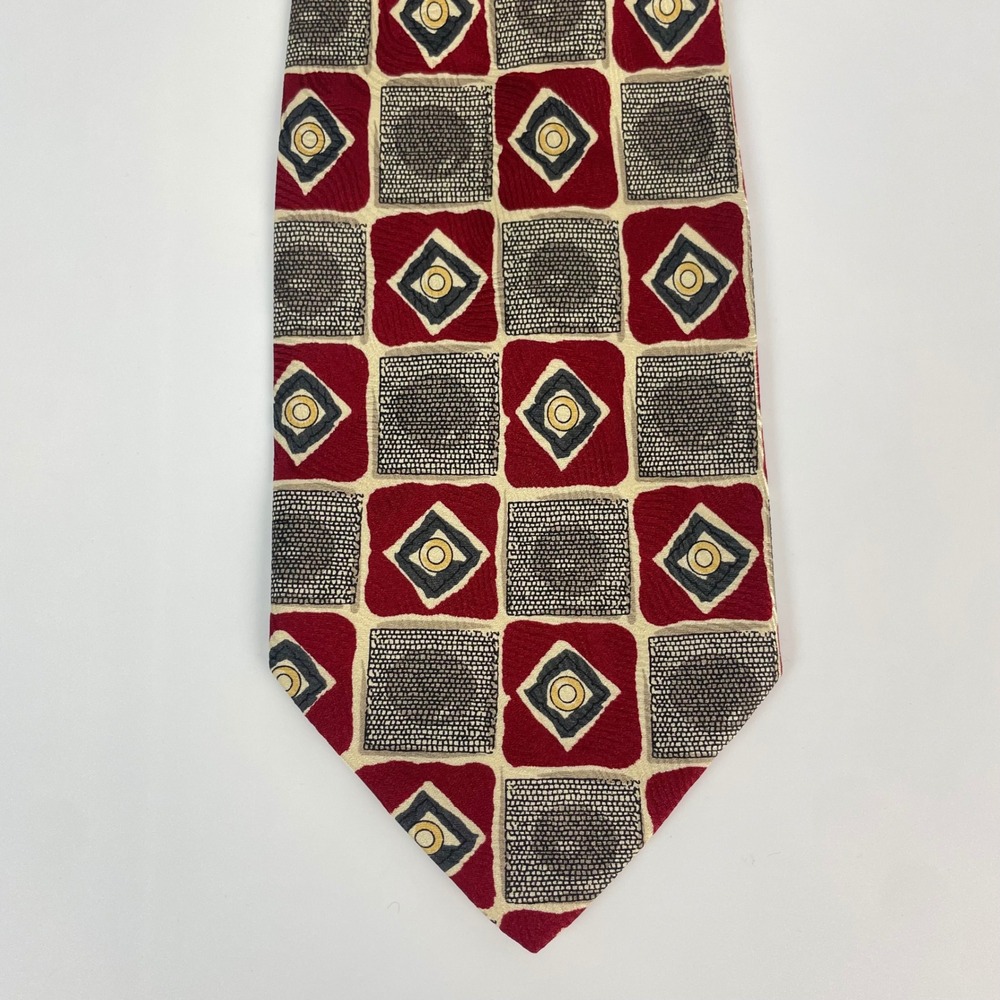 Vito Rufolo Silk Tie Abstract Pattern Red Cream Black Men Necktie